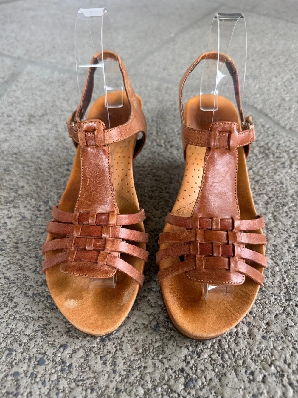 1803 OrthoSoft tan leather strappy peep toe wedge sandals size 38